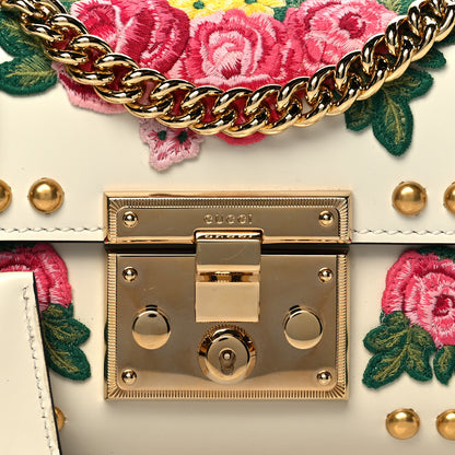 Gucci Calfskin Floral Embroidered Small Padlock Shoulder Bag White 9 of 12