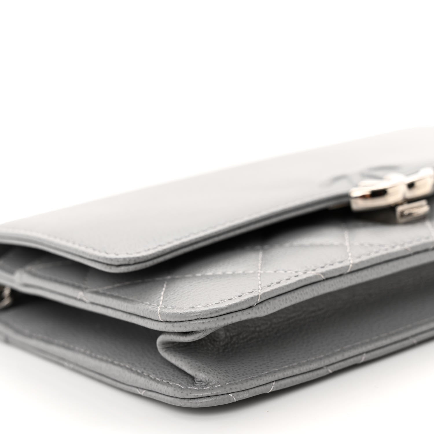Chanel Grained Calfskin Quilted CC Box Wallet On Chain WOC Grey 10 of 11