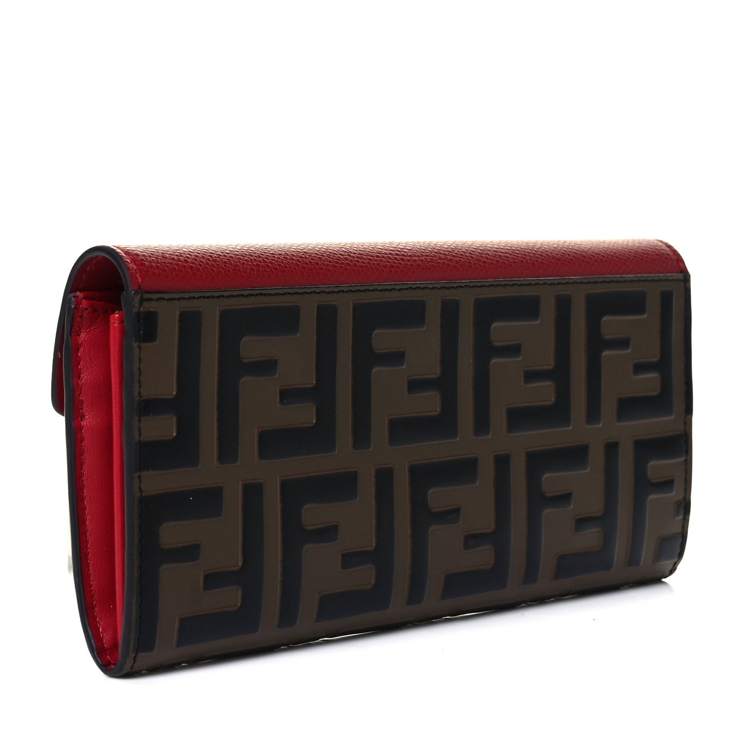 Vitello Cruise F is Fendi Bi-Color FF 1974 Embossed Continental Envelope Wallet Maya Black Fragola