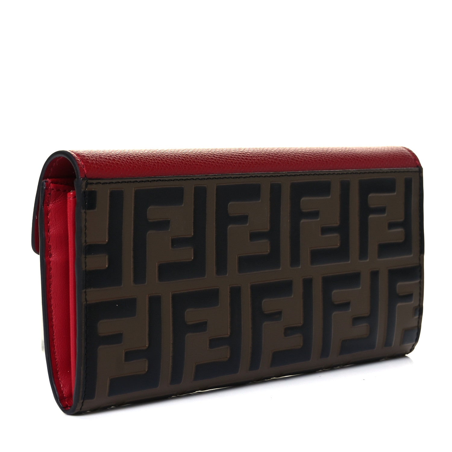 Fendi Vitello Cruise F is Fendi Bi-Color FF 1974 Embossed Continental Envelope Wallet Maya Black Fragola 3 of 11