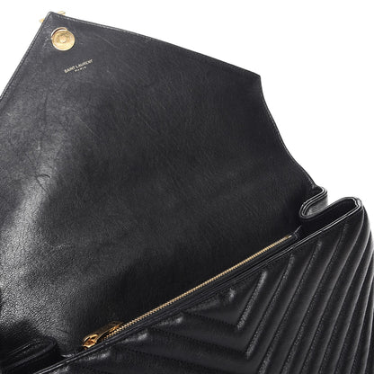Saint Laurent Sheepskin Matelasse Chevron Monogram Large College Satchel Black 10 of 12