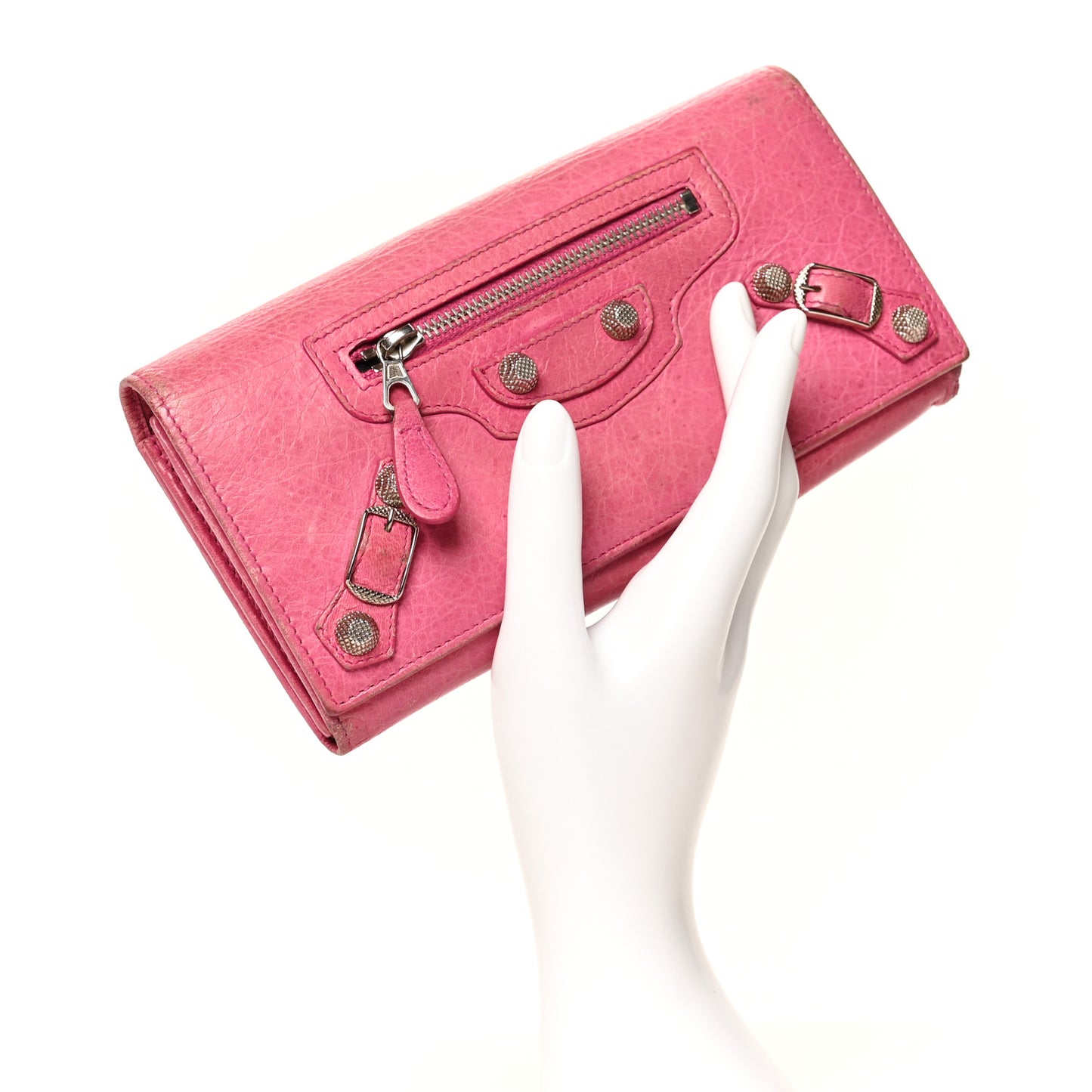 Agneau Giant 12 Silver Hardware Continental Zip Around Wallet Cyclamen