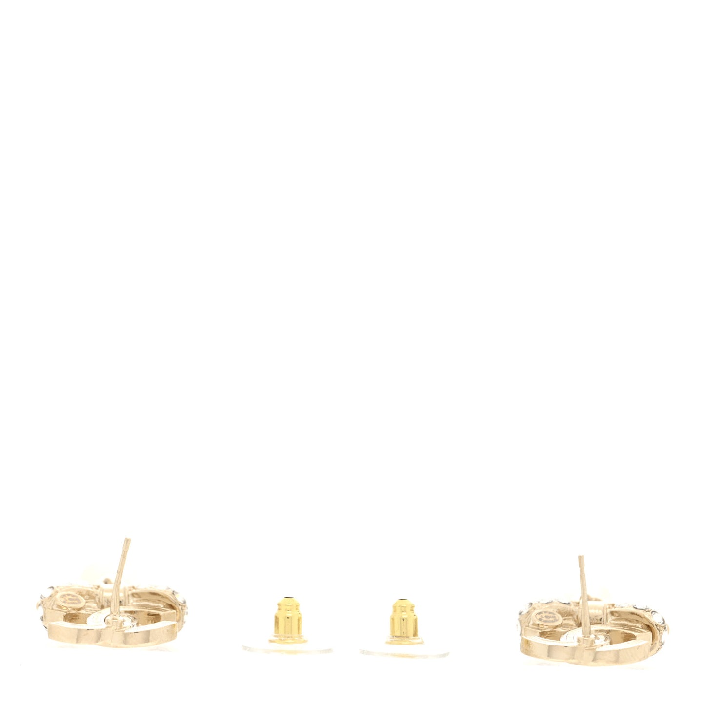 Crystal CC Bow Pearl Drop Earrings Gold Pearly White