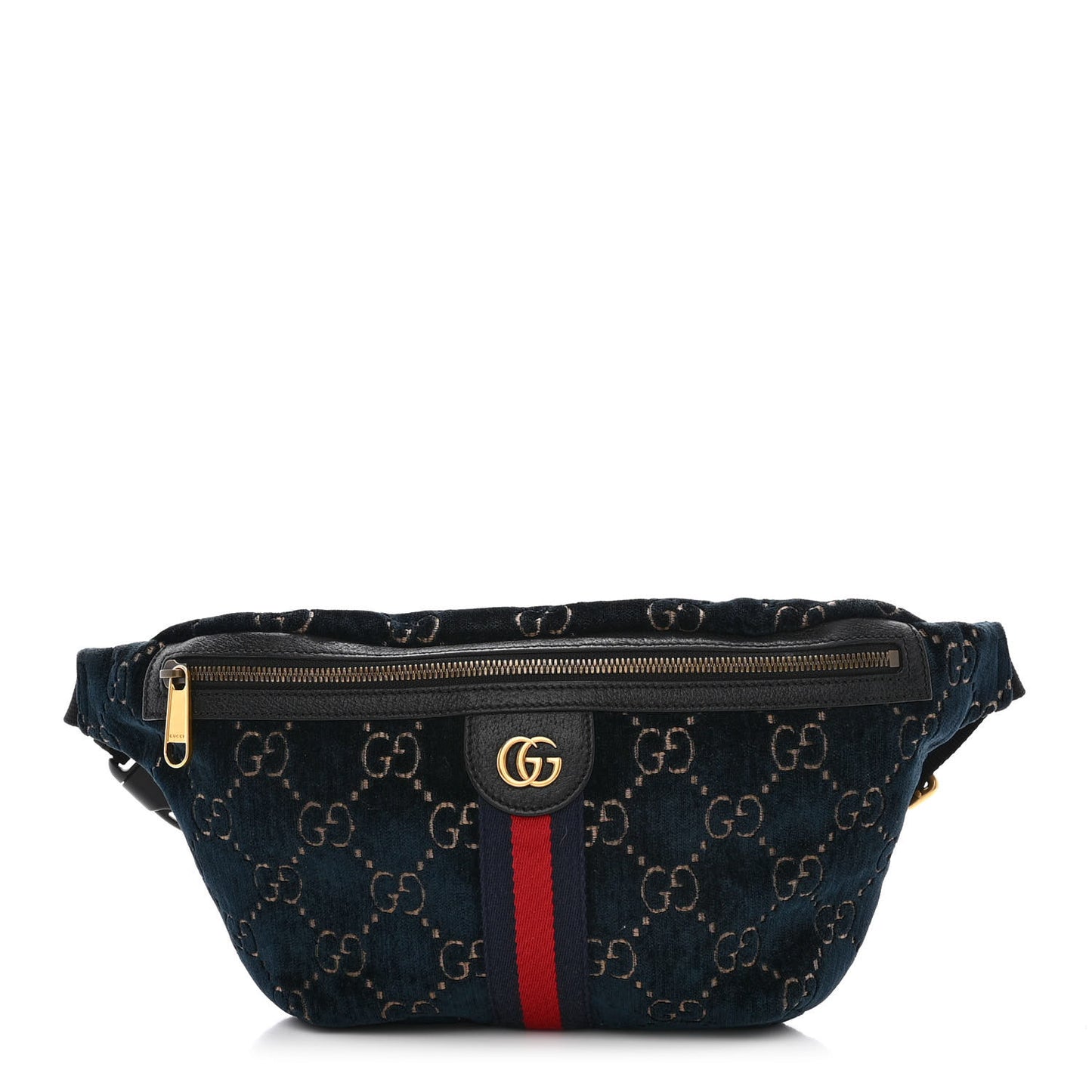 Velvet GG Monogram Web Belt Bag Blue Beige