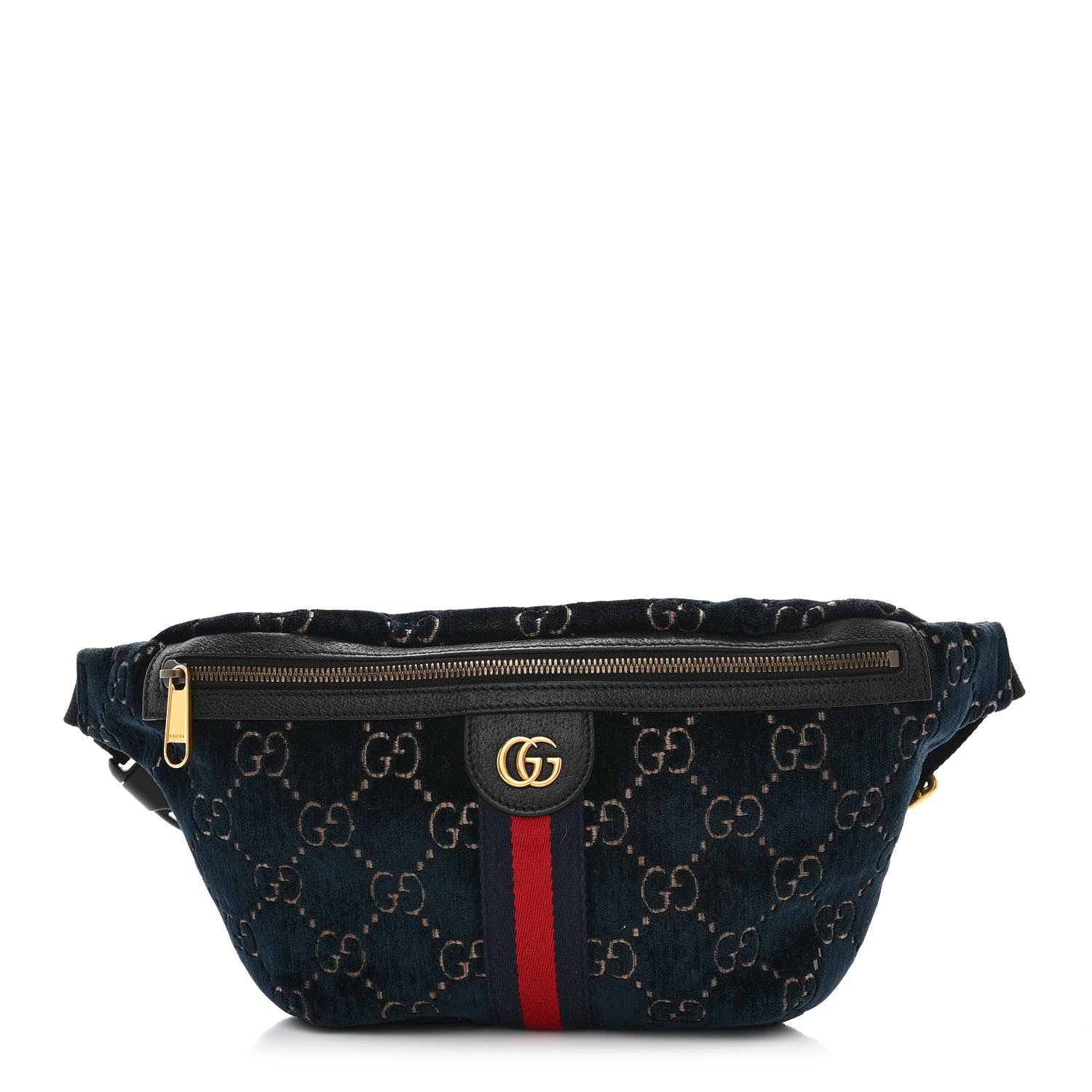 Gucci Velvet GG Monogram Web Belt Bag Blue Beige 1 of 10