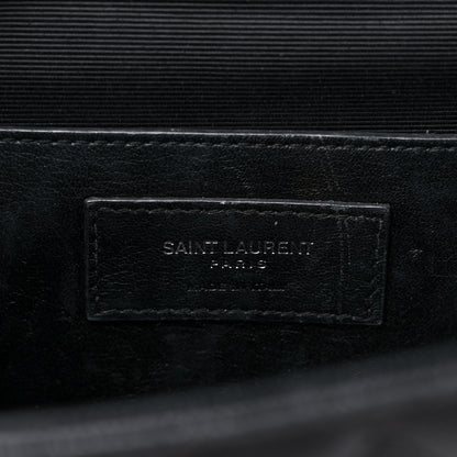 Saint Laurent Grain De Poudre Textured Mixed Matelasse Triquilt Medium Monogram Satchel Black 6 of 18