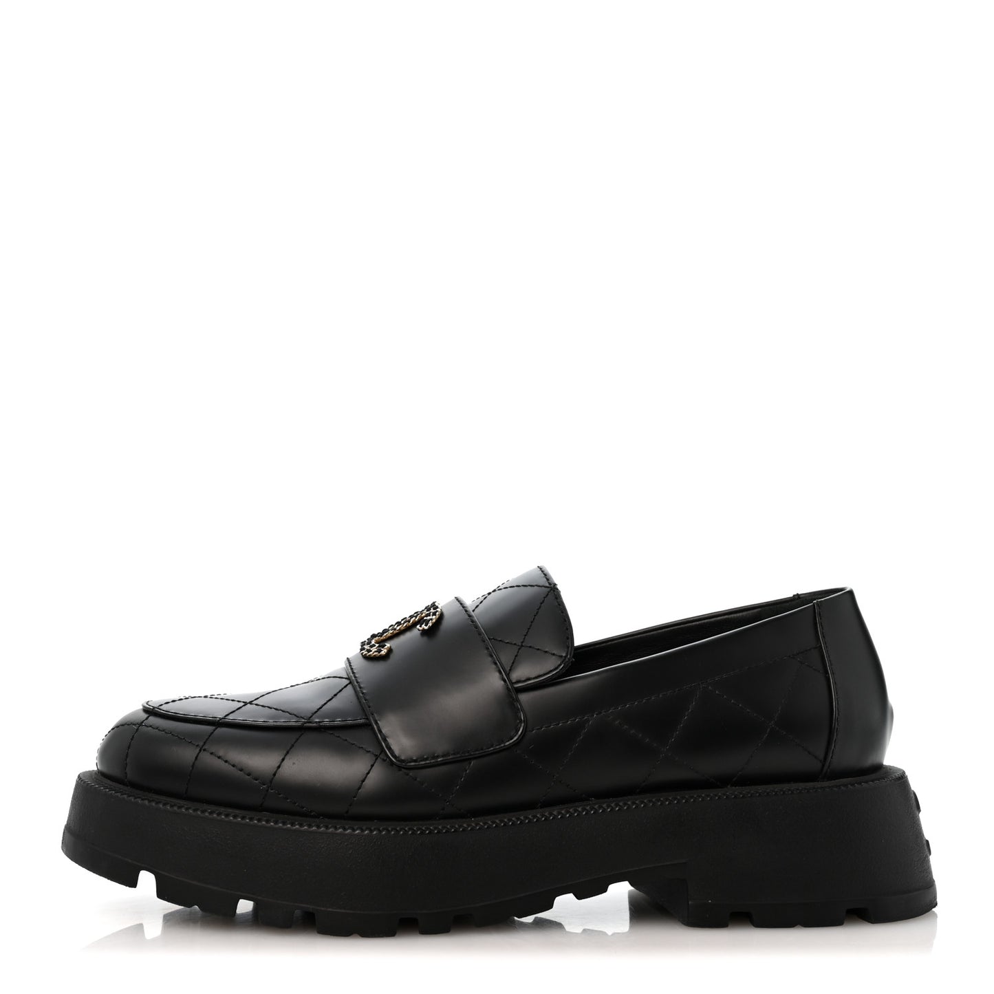 Calfskin Stitched CC Loafers 39 Black