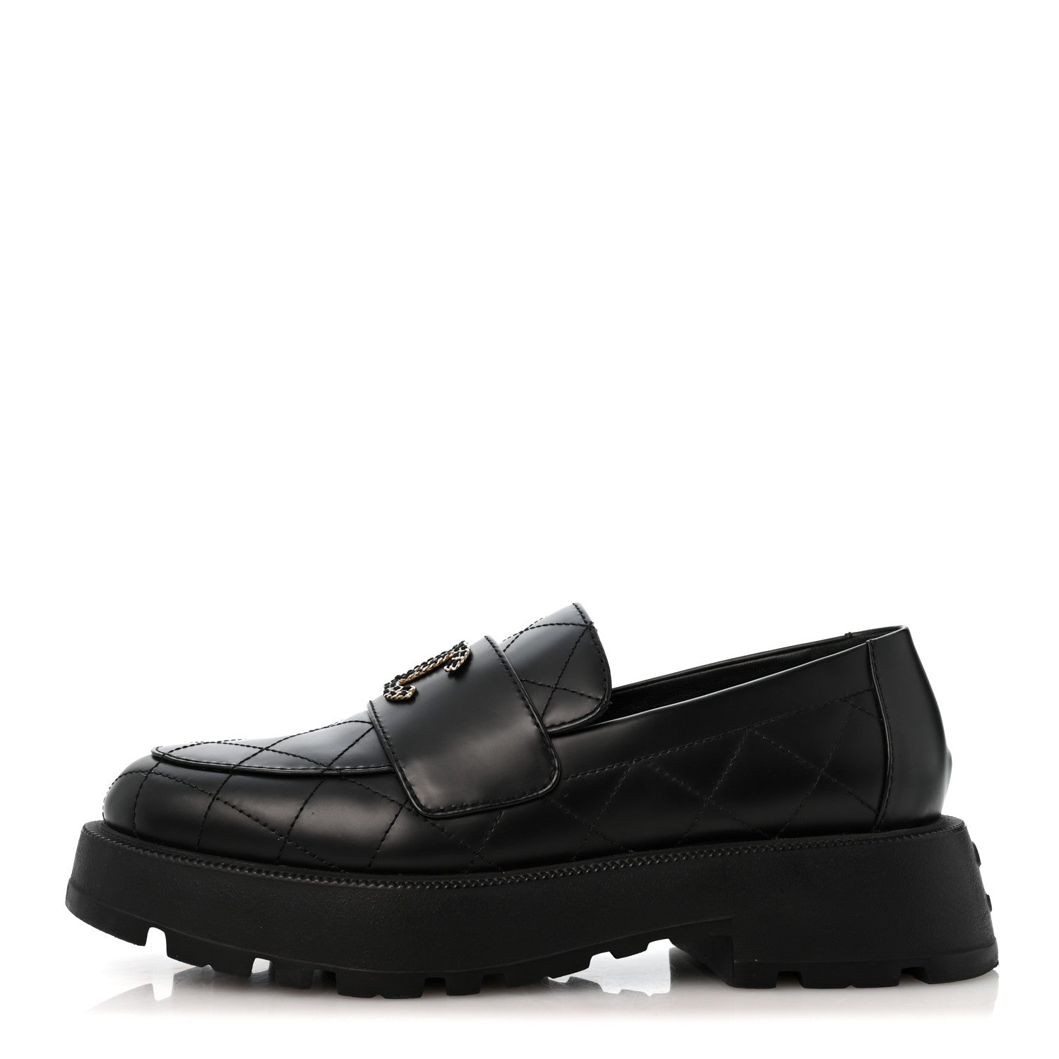 Chanel Calfskin Stitched CC Loafers 39 Black 1 of 10