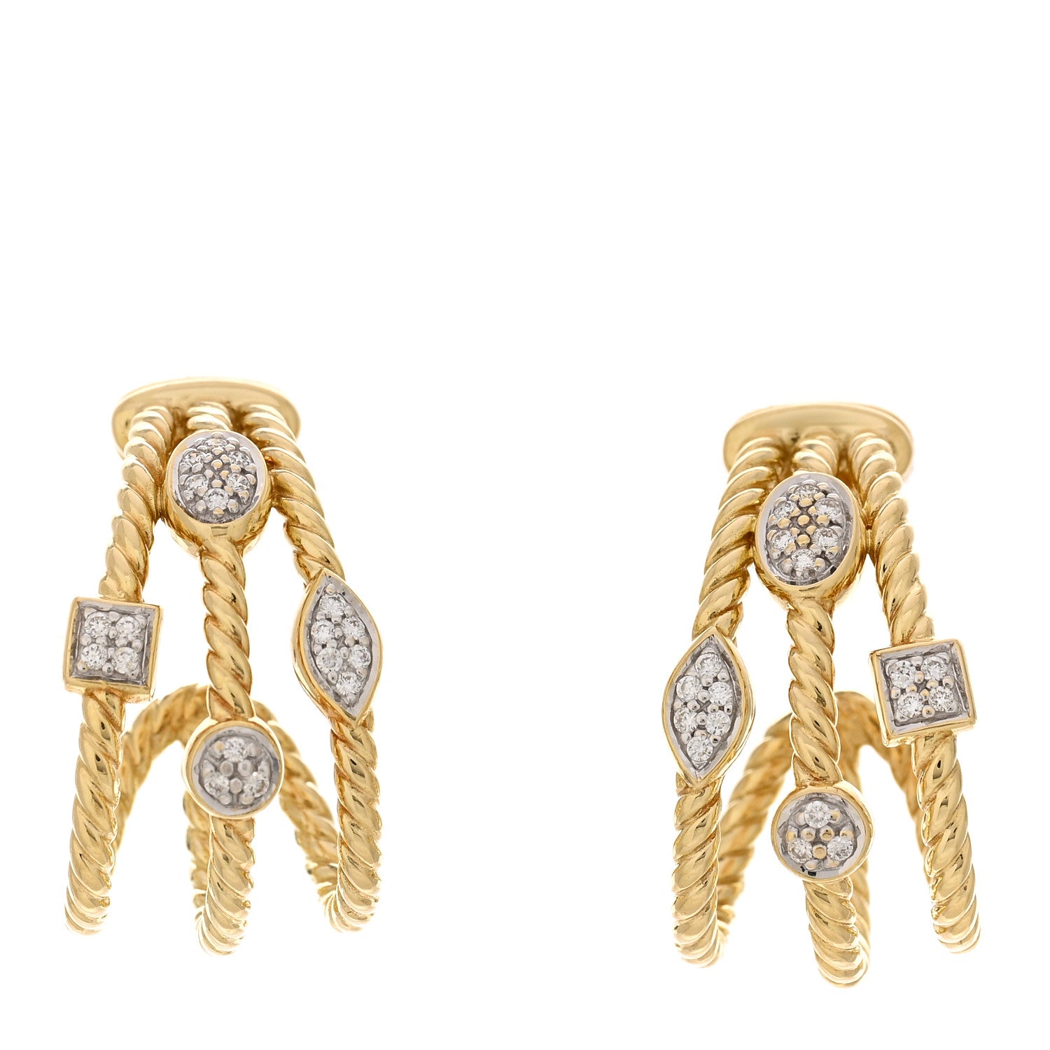 David Yurman 18K Yellow Gold Diamond Confetti 3 Row Earrings 1 of 4