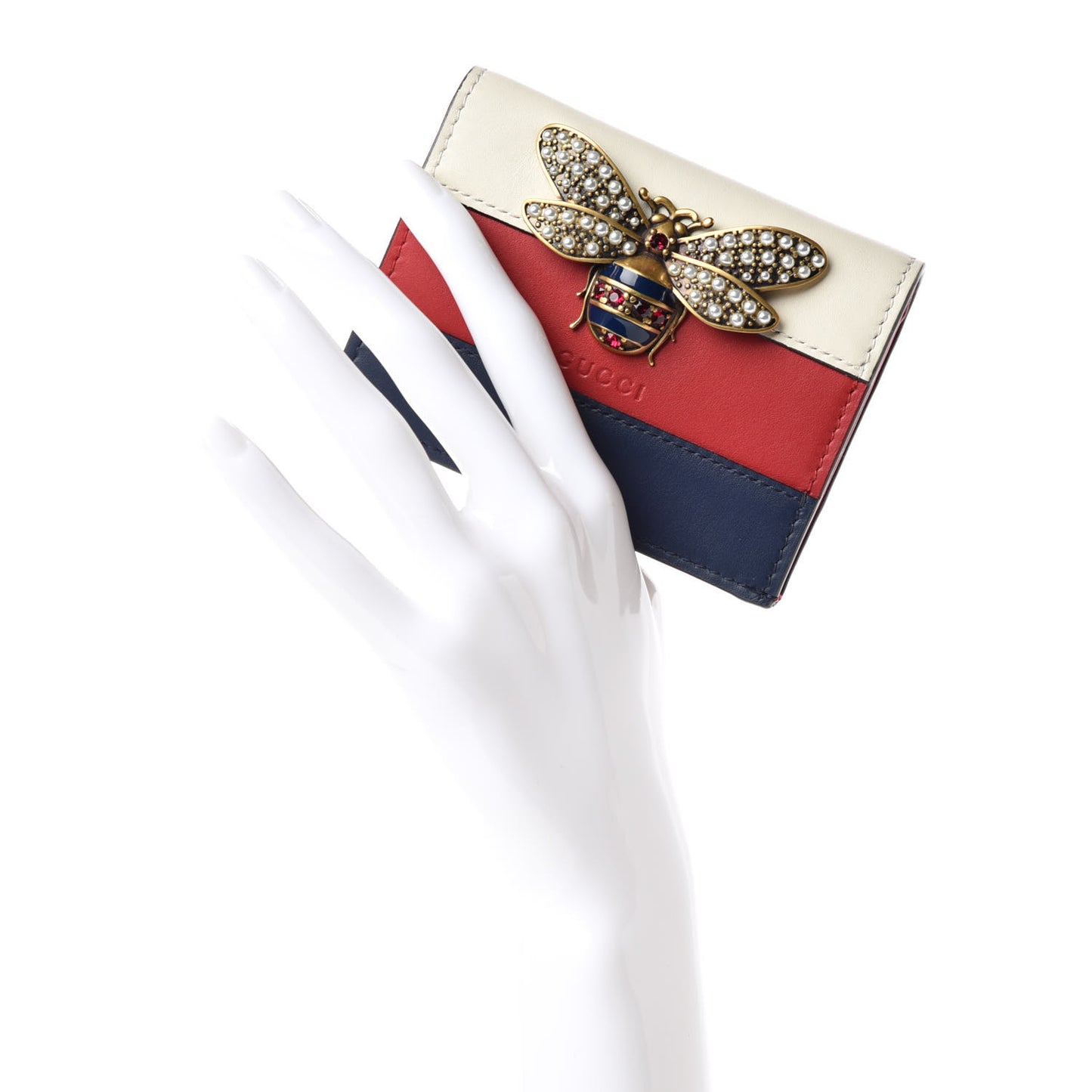 Calfskin Queen Margaret Card Case Wallet Blue Agata Hibiscus Red Mystic White