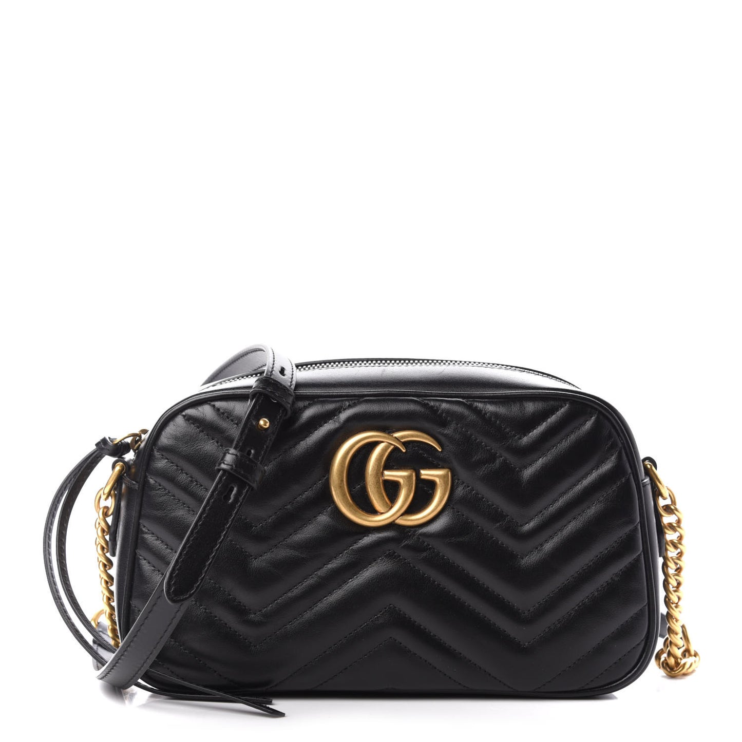 Calfskin Matelasse Small GG Marmont Chain Shoulder Bag Black
