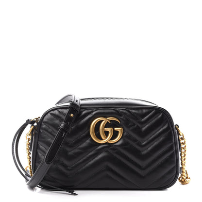 Gucci Calfskin Matelasse Small GG Marmont Chain Shoulder Bag Black 1 of 9