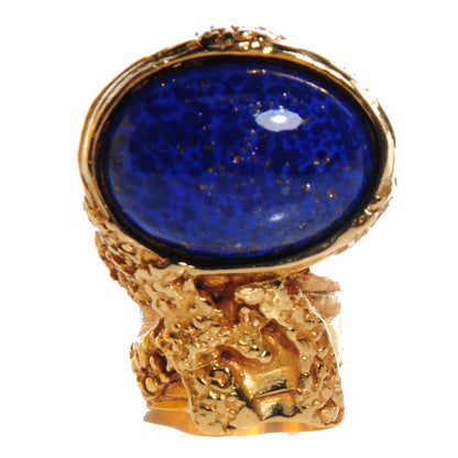 Saint Laurent Glass Cabochon Arty Ovale Ring 6 Gold Lapis 1 of 4