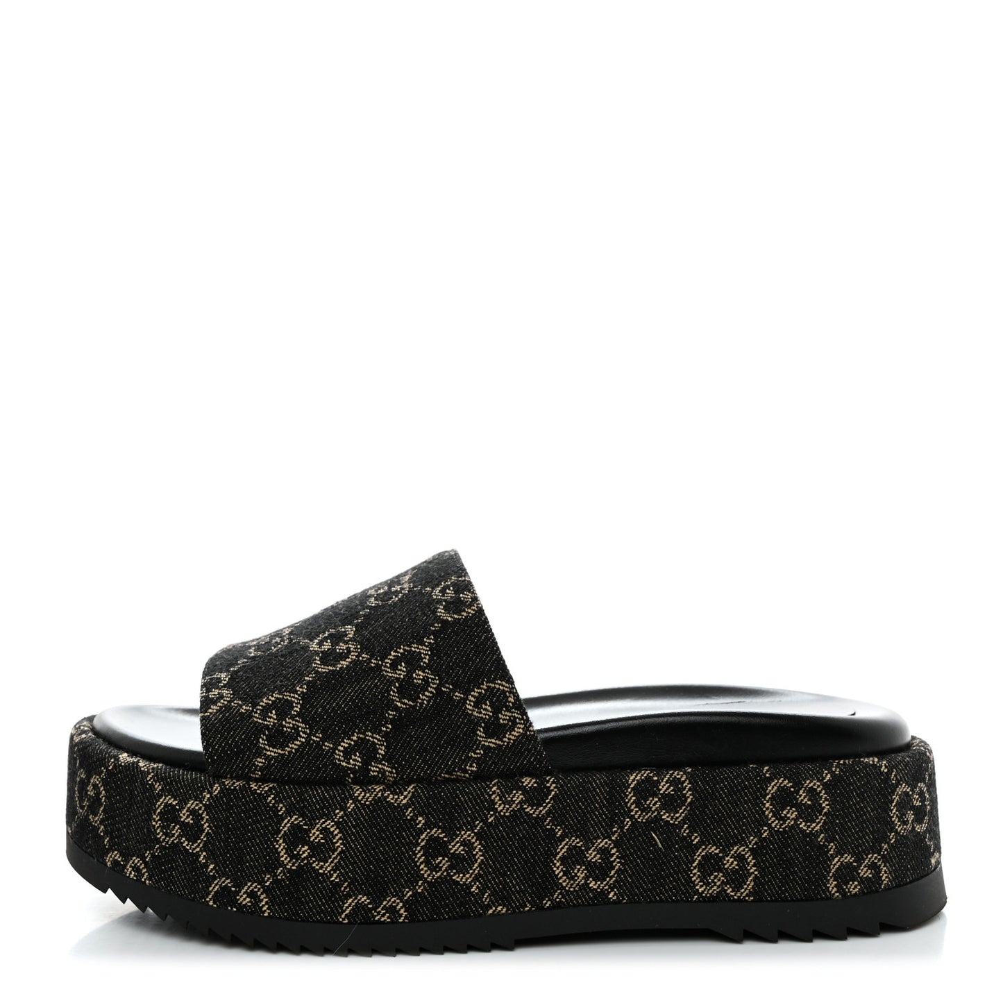 Jacquard Black Denim GG Monogram Angelina Platform 55mm Slide Sandals 36.5 Black Ivory