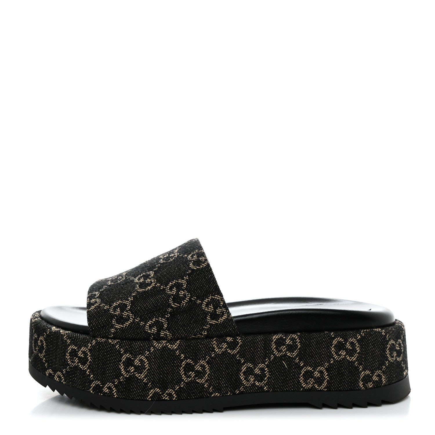 Gucci Jacquard Black Denim GG Monogram Angelina Platform 55mm Slide Sandals 36.5 Black Ivory 1 of 9