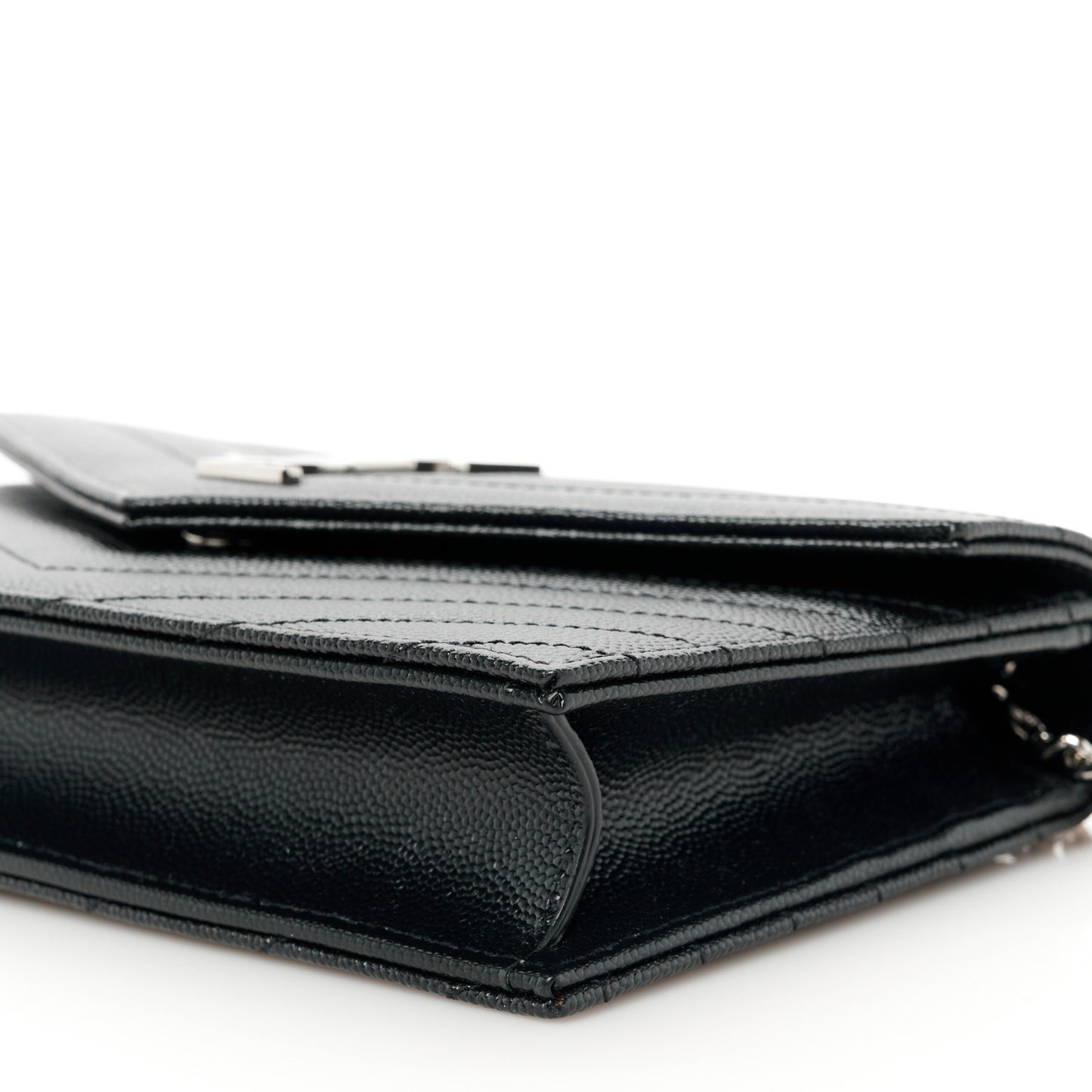 Grain De Poudre Matelasse Chevron Monogram Envelope Chain Wallet Black