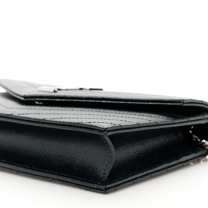Saint Laurent Grain De Poudre Matelasse Chevron Monogram Envelope Chain Wallet Black 10 of 10