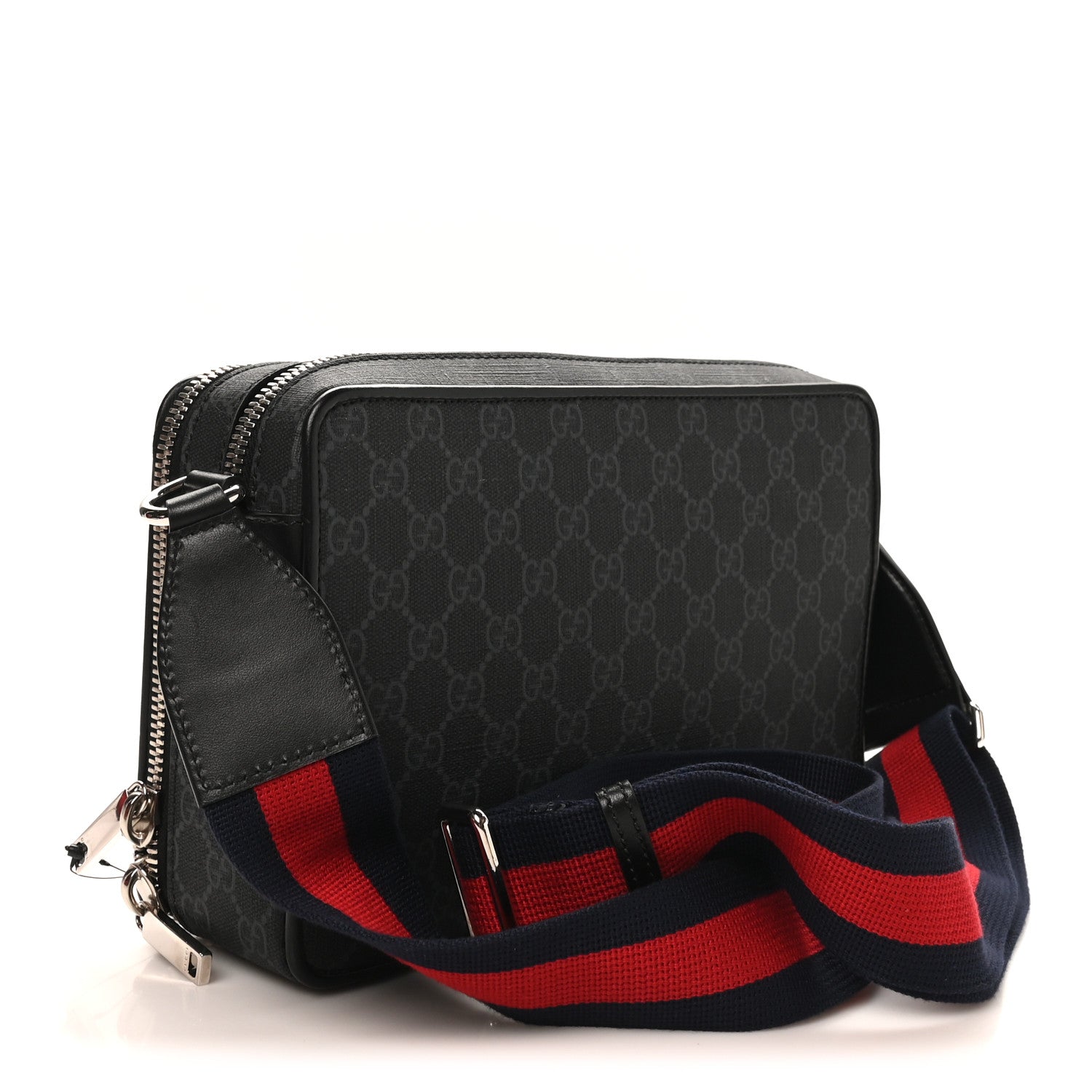 Gucci GG Supreme Monogram Web Small Shoulder Bag Black Grey 3 of 10