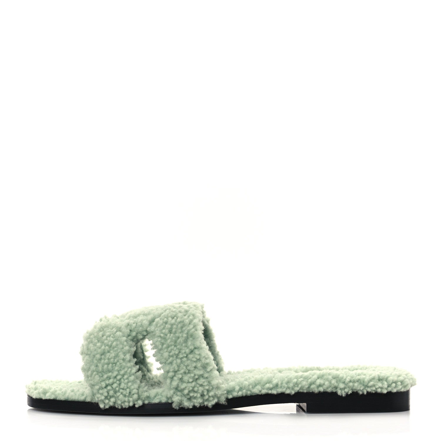 Hermes Woolskin Oran Sandals 37.5 Vert D’Eau 1 of 8