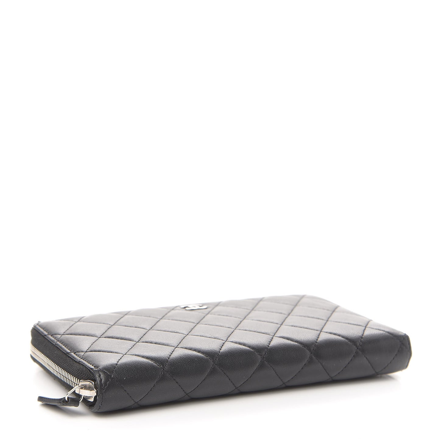 Lambskin Quilted Large Zip Around Organizer Wallet Black