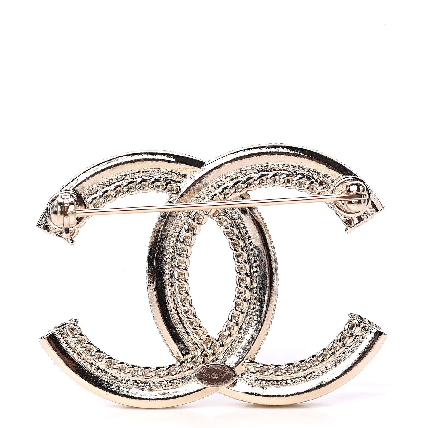 Pearl Crystal CC Brooch Gold