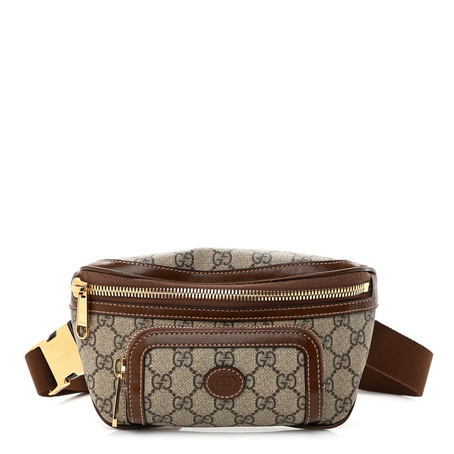 GG Supreme Monogram Textured Calfskin Retro Interlocking G Belt Bag Beige Ebony Brown Sugar