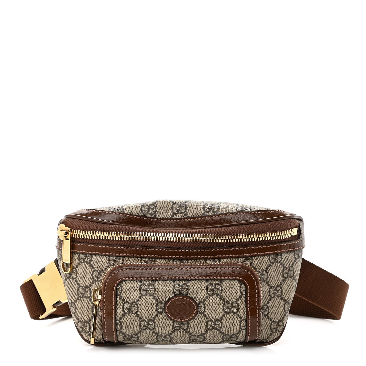 Gucci GG Supreme Monogram Textured Calfskin Retro Interlocking G Belt Bag Beige Ebony Brown Sugar 1 of 9
