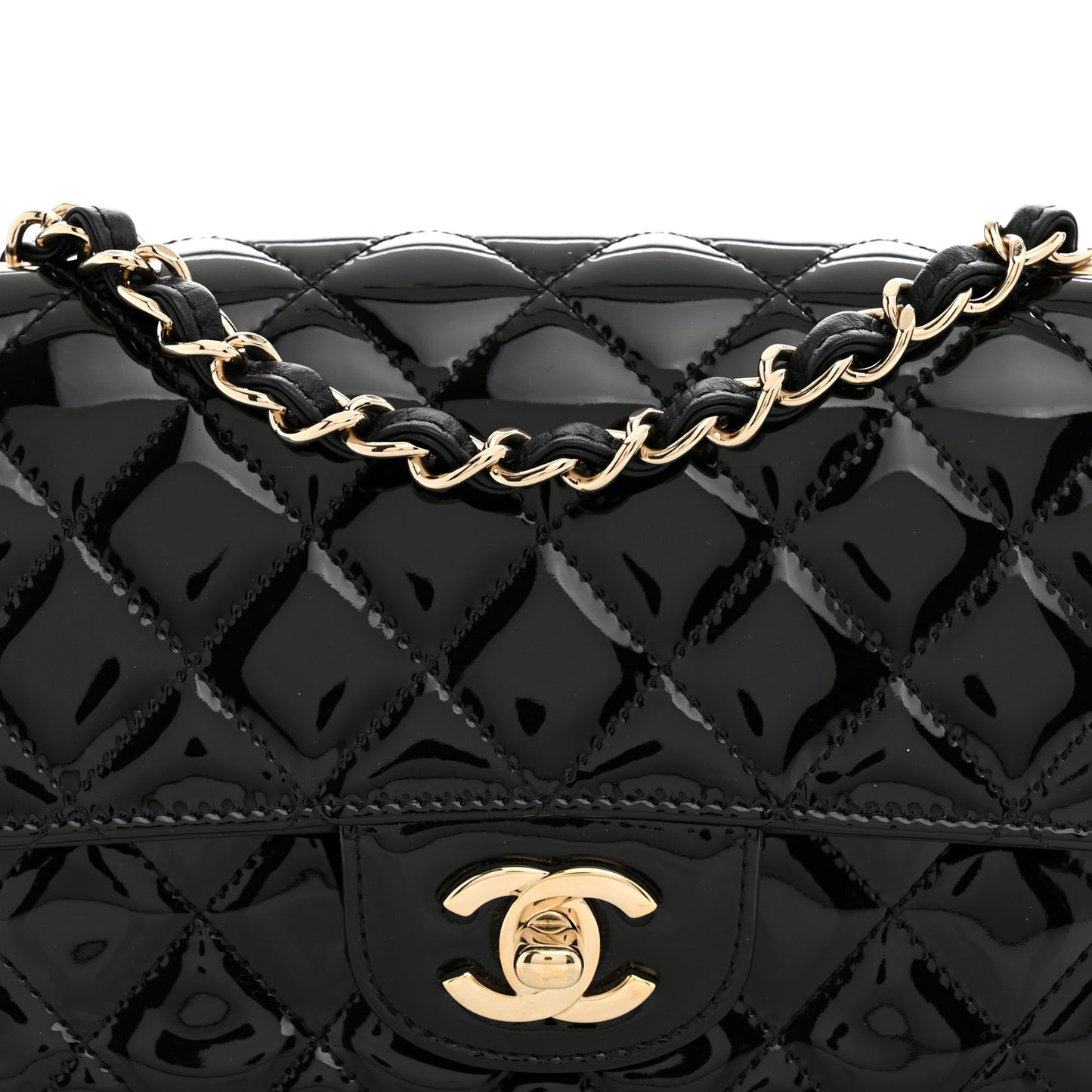 Patent Calfskin Quilted Mini Rectangular Flap Black