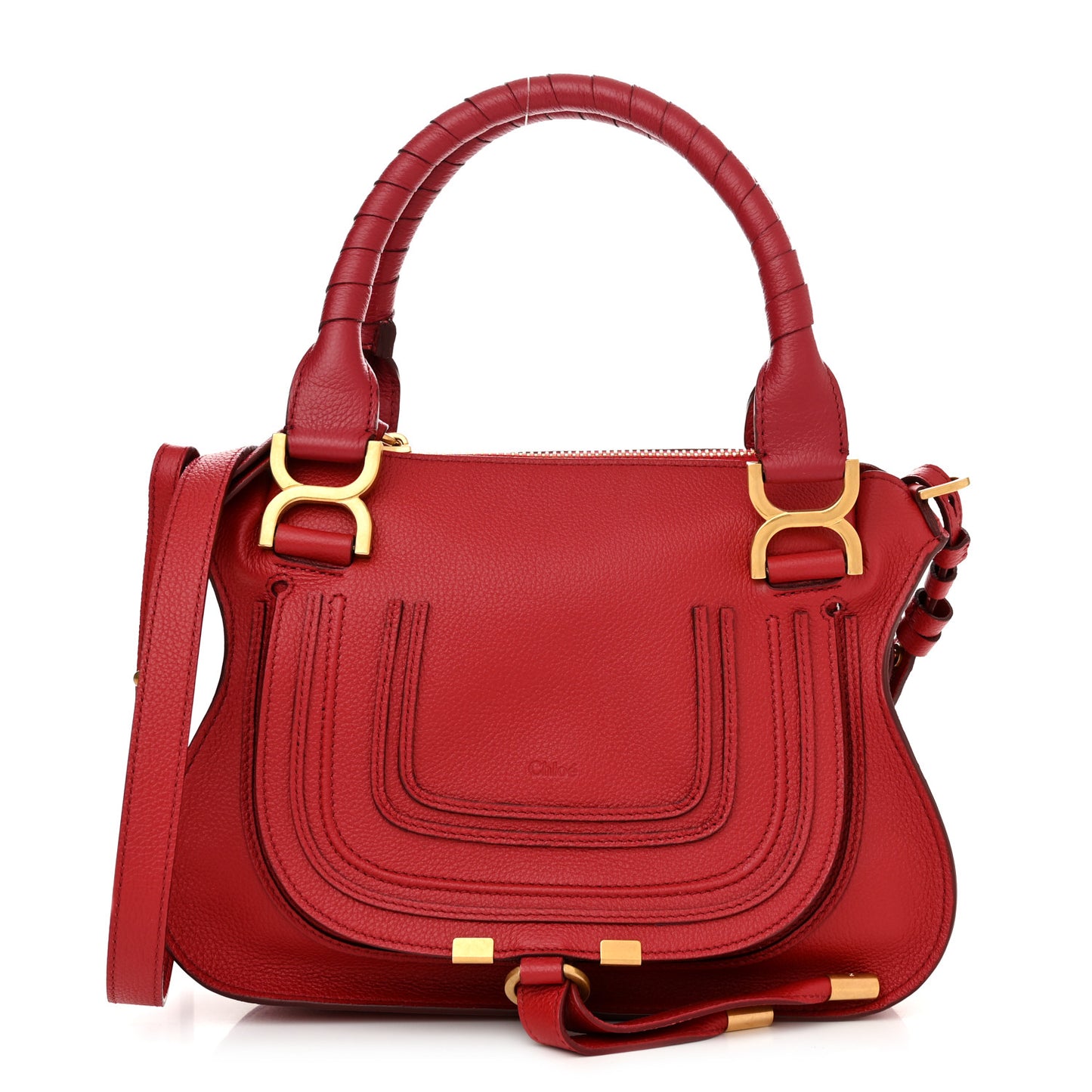 Calfskin Small Marcie Satchel Dahlia Red