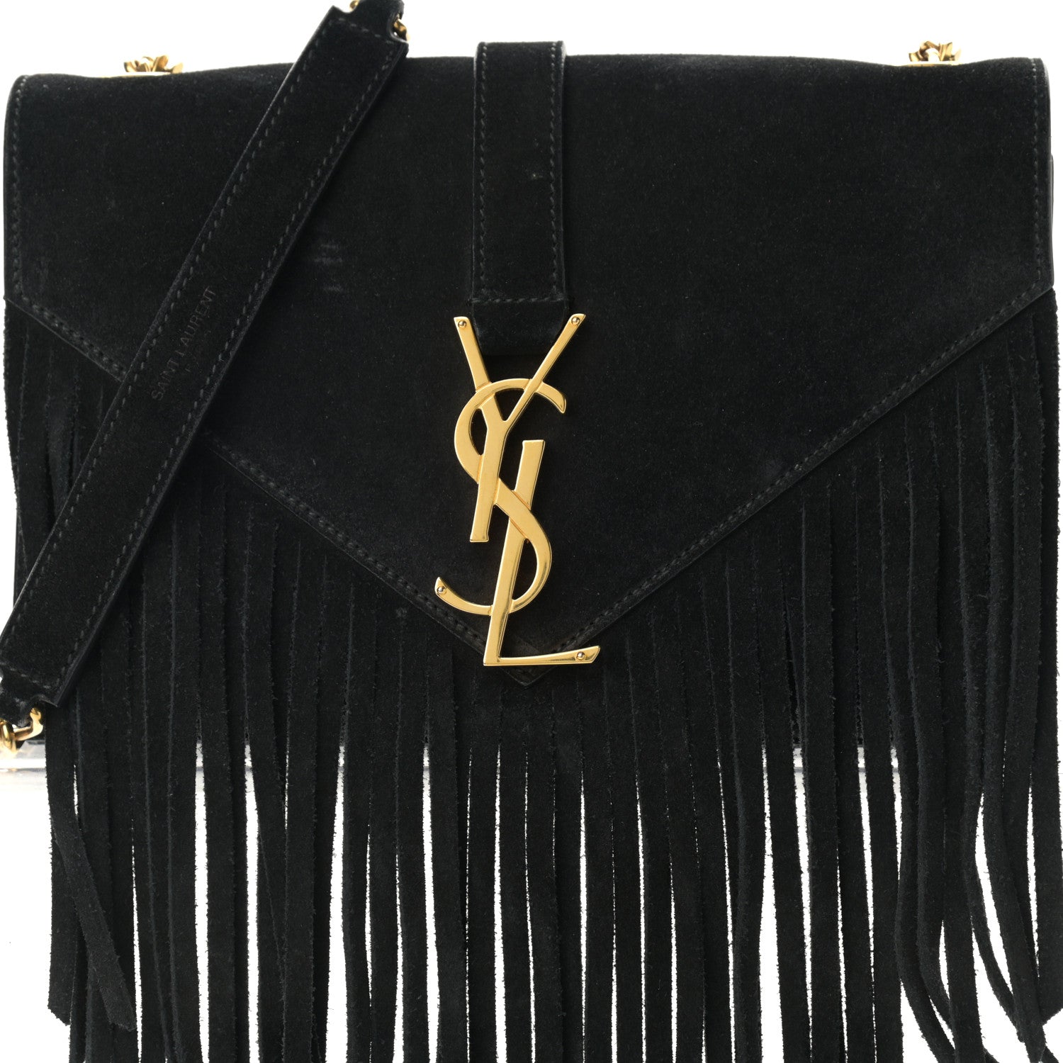Saint Laurent Suede Fringe Small Monogram Satchel Black 6 of 8
