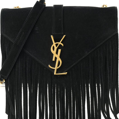 Saint Laurent Suede Fringe Small Monogram Satchel Black 6 of 8