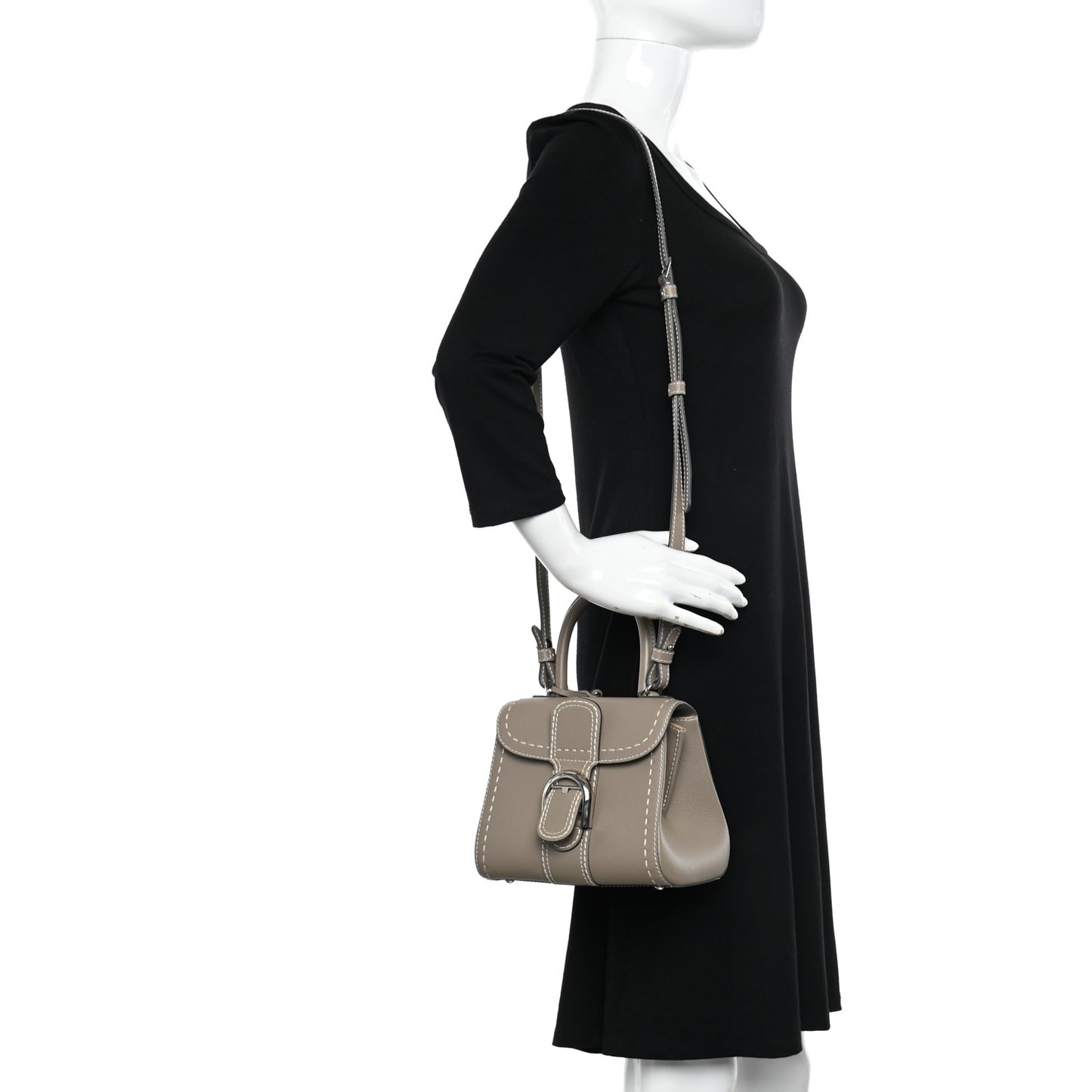 Grained Rodeo Calfskin Surpique Mini Brillant Satchel Tourterelle Ivory