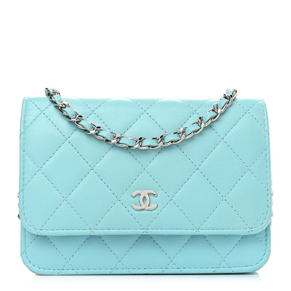 Chanel Lambskin Quilted Mini Wallet On Chain WOC Neon Blue 1 of 11