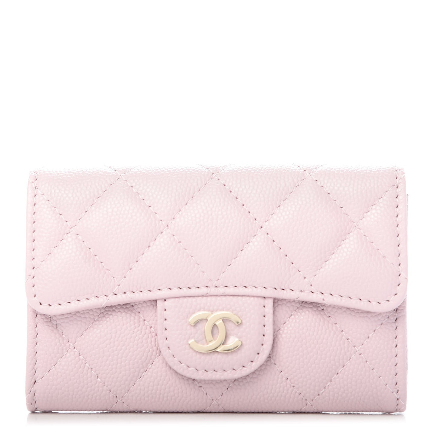 Caviar Quilted Flap Card Holder Wallet Light Pink