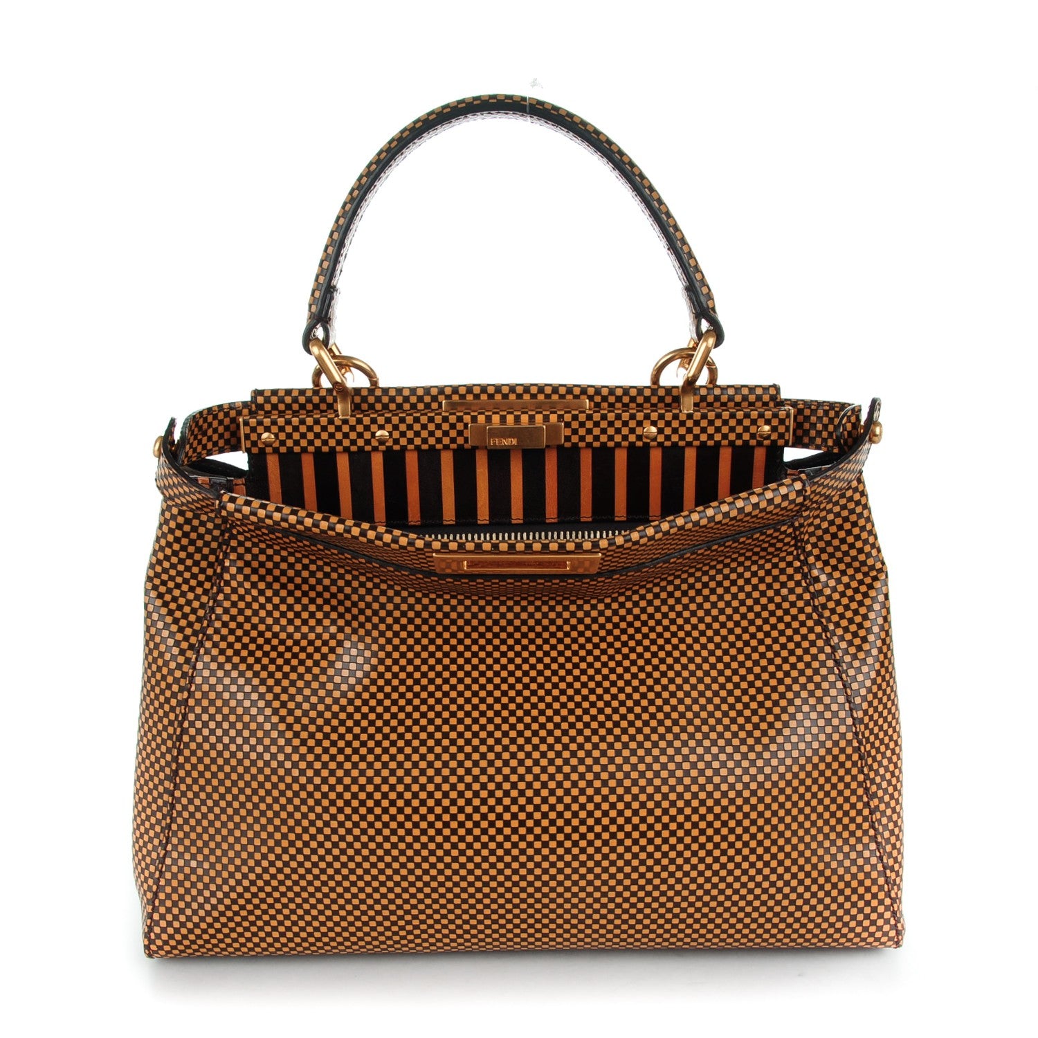 Fendi Pequin Checkered Medium Peekaboo Iconic Satchel Dark Brown 1 of 8