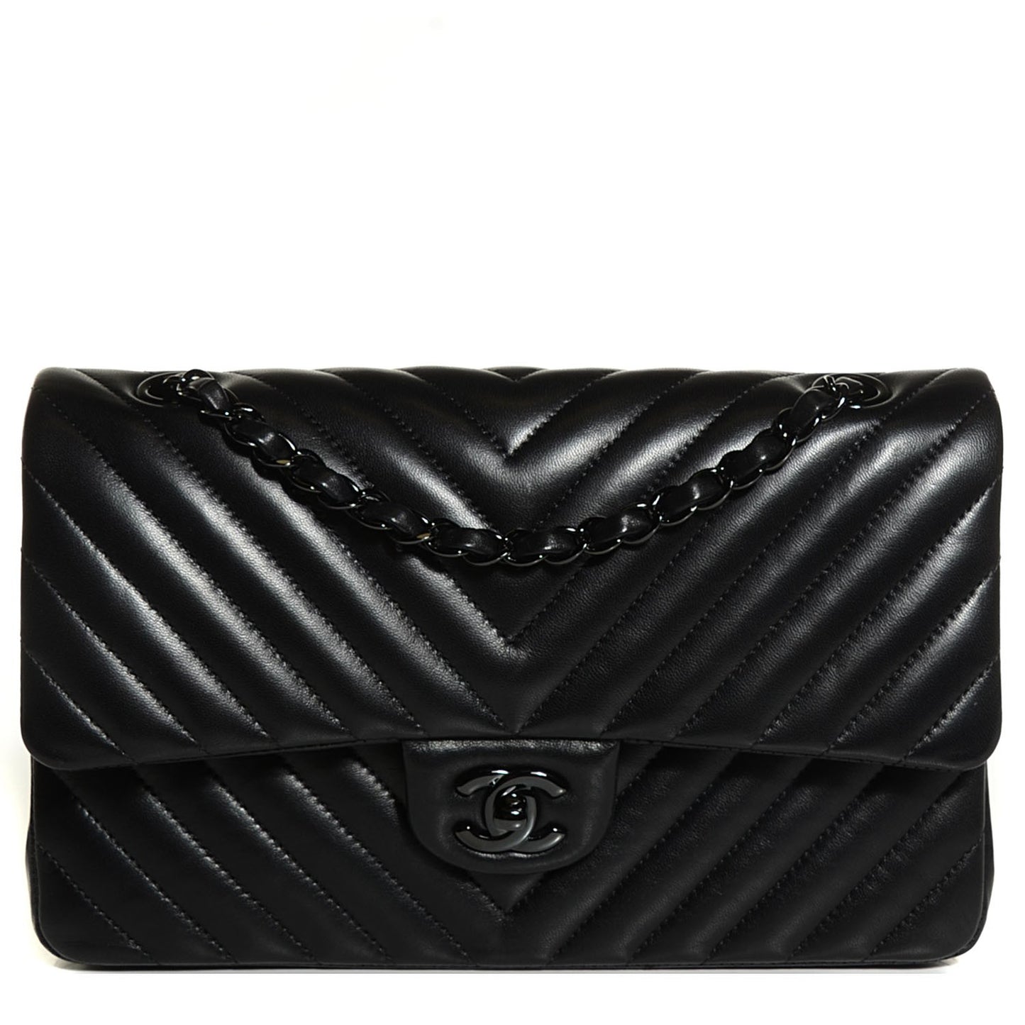 Lambskin Chevron 11.12 Medium Double Flap So Black