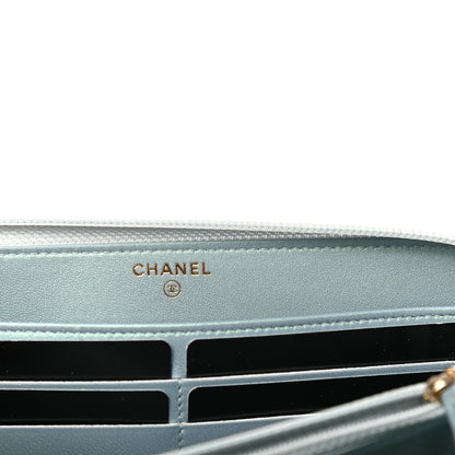 Chanel Metallic Patent Calfskin Quilted Boy L-Gusset Zip Wallet Light Blue 6 of 7