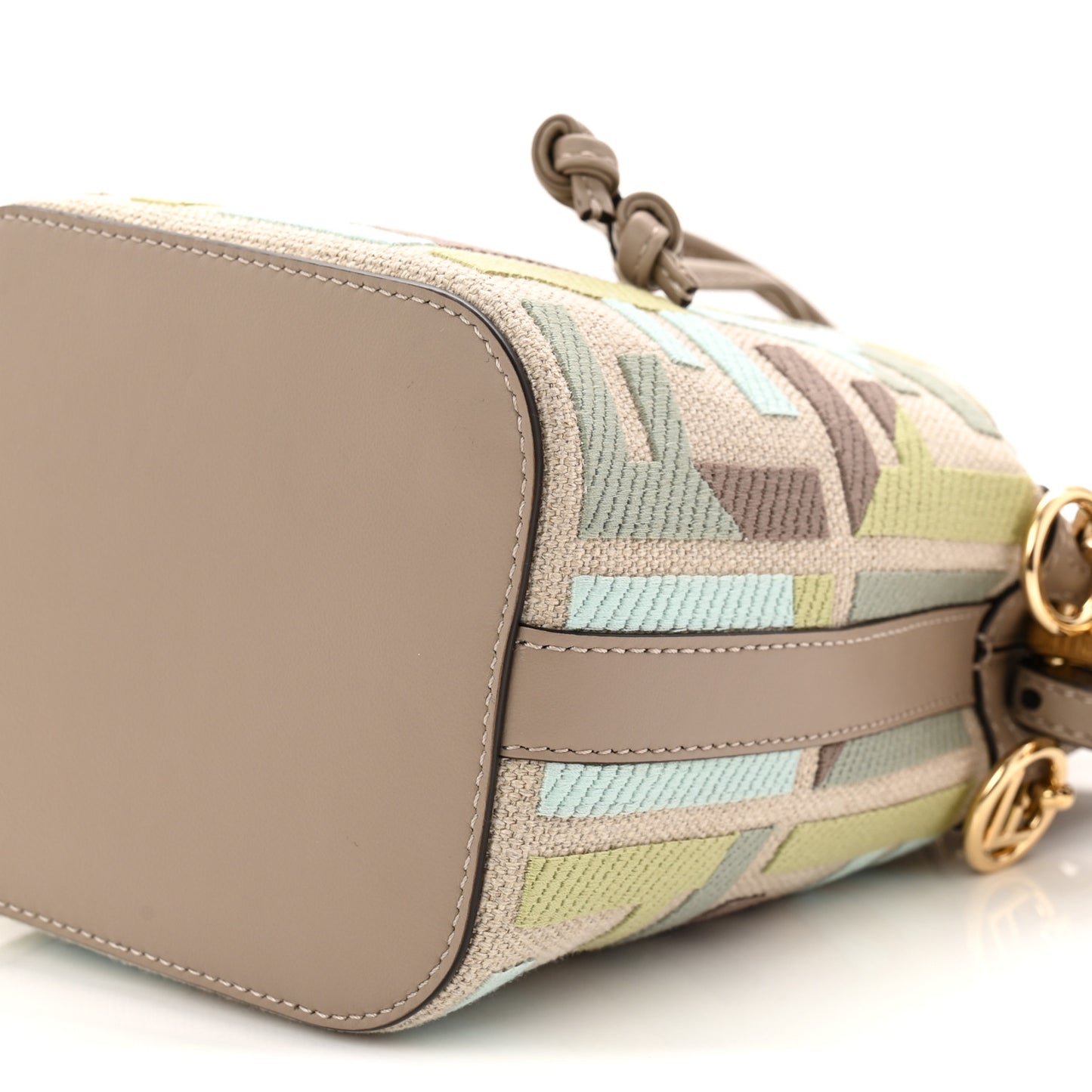 Canvas Vitello King FF Embroidered Mini Mon Tresor Bucket Bag Matcha Milk Dove