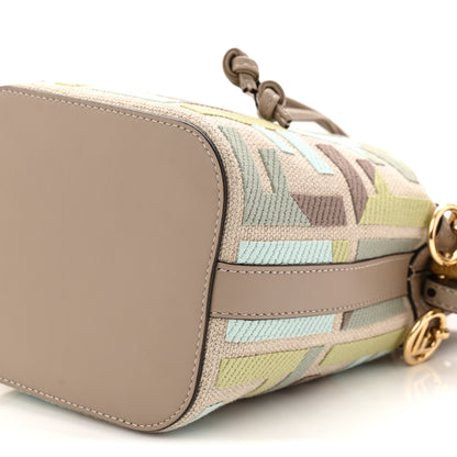 Fendi Canvas Vitello King FF Embroidered Mini Mon Tresor Bucket Bag Matcha Milk Dove 10 of 10