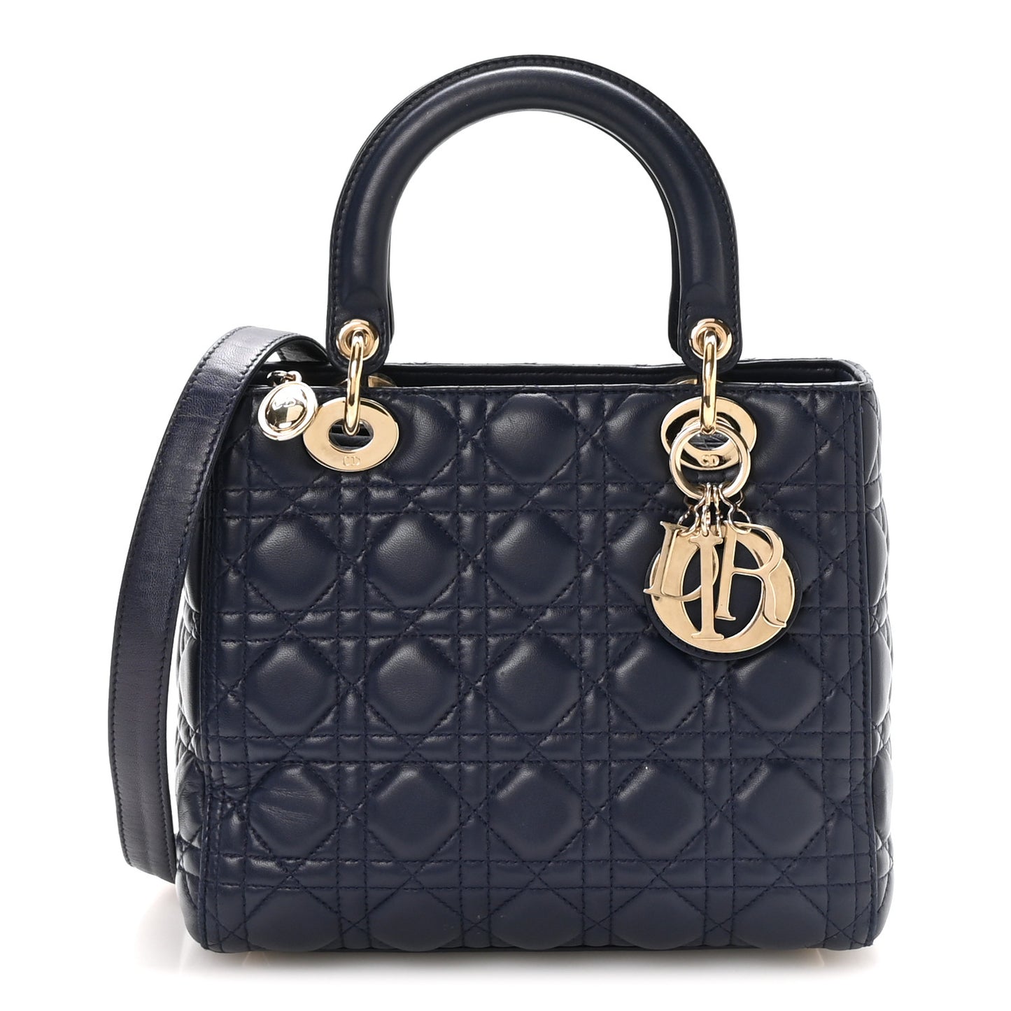 Lambskin Cannage Medium Lady Dior Navy Blue