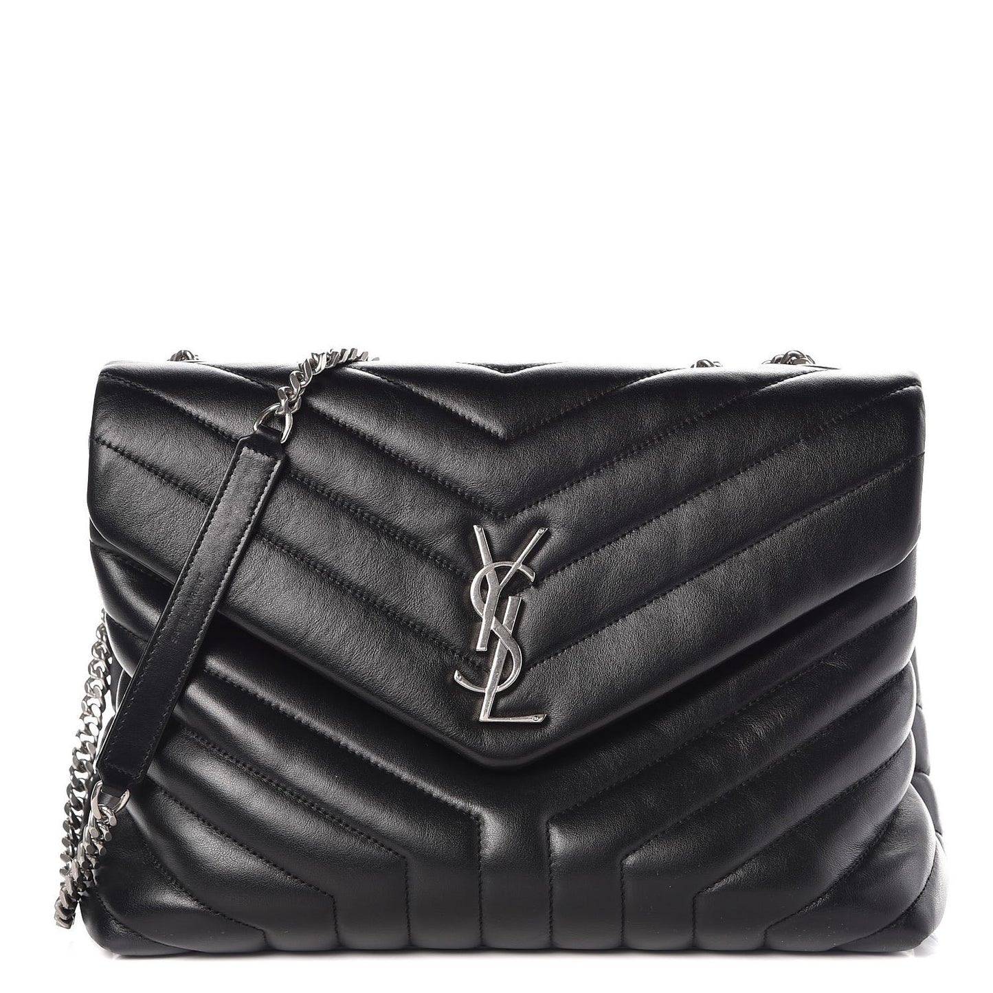 Calfskin Y Quilted Monogram Medium Loulou Chain Satchel Black