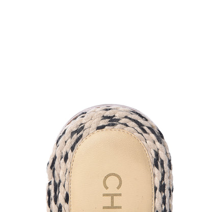 Chanel Cord CC Slip On Sandals 37 Beige Black 11 of 18