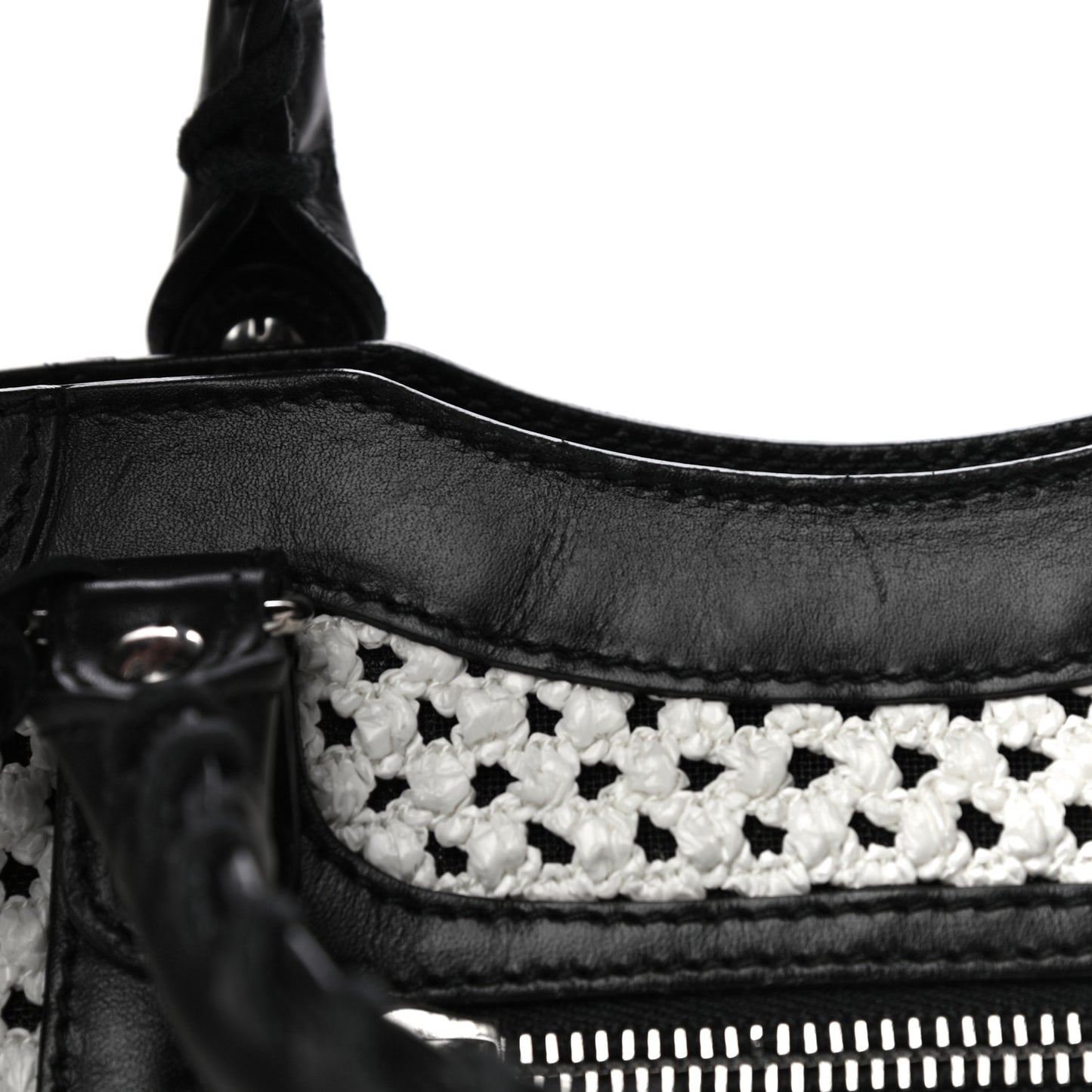 Calfskin Woven Nylon Mesh Classic Silver Hardware Mini City Black White