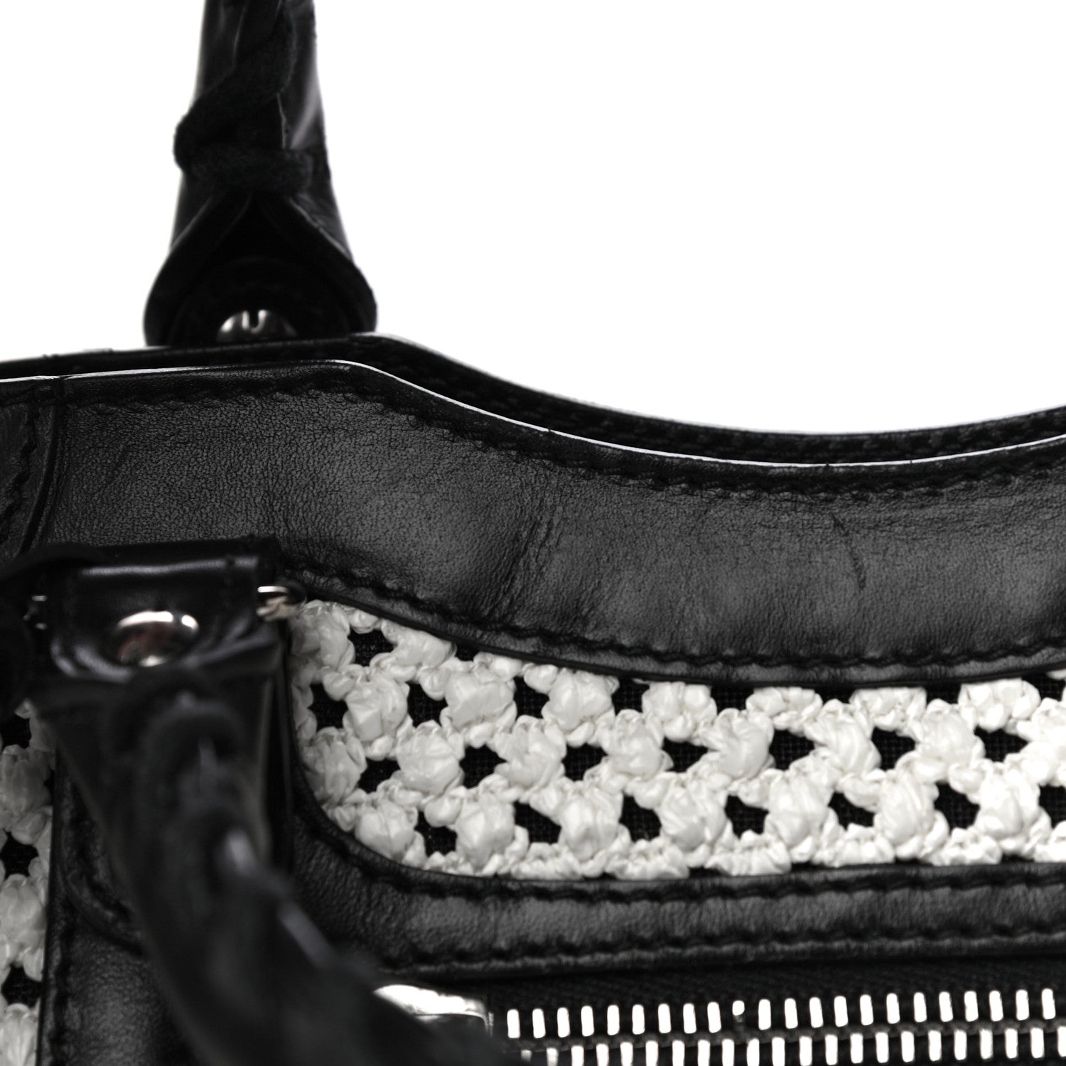 Balenciaga Calfskin Woven Nylon Mesh Classic Silver Hardware Mini City Black White 14 of 17