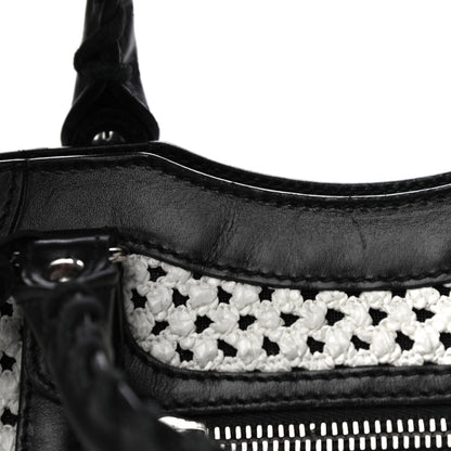Balenciaga Calfskin Woven Nylon Mesh Classic Silver Hardware Mini City Black White 14 of 17