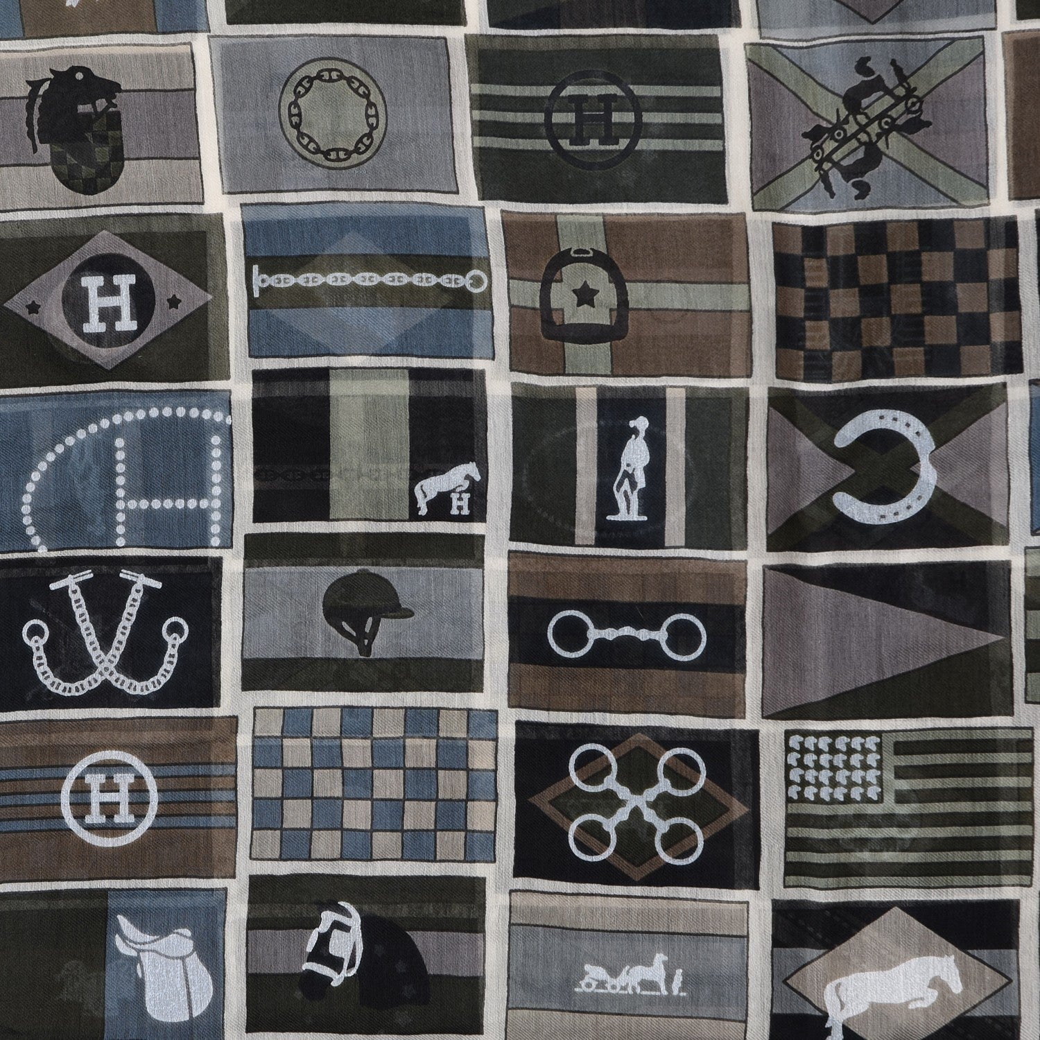 Hermes Cotton Silk en Voyage Stole Scarf Noir Vert De Gris Sepia 4 of 4