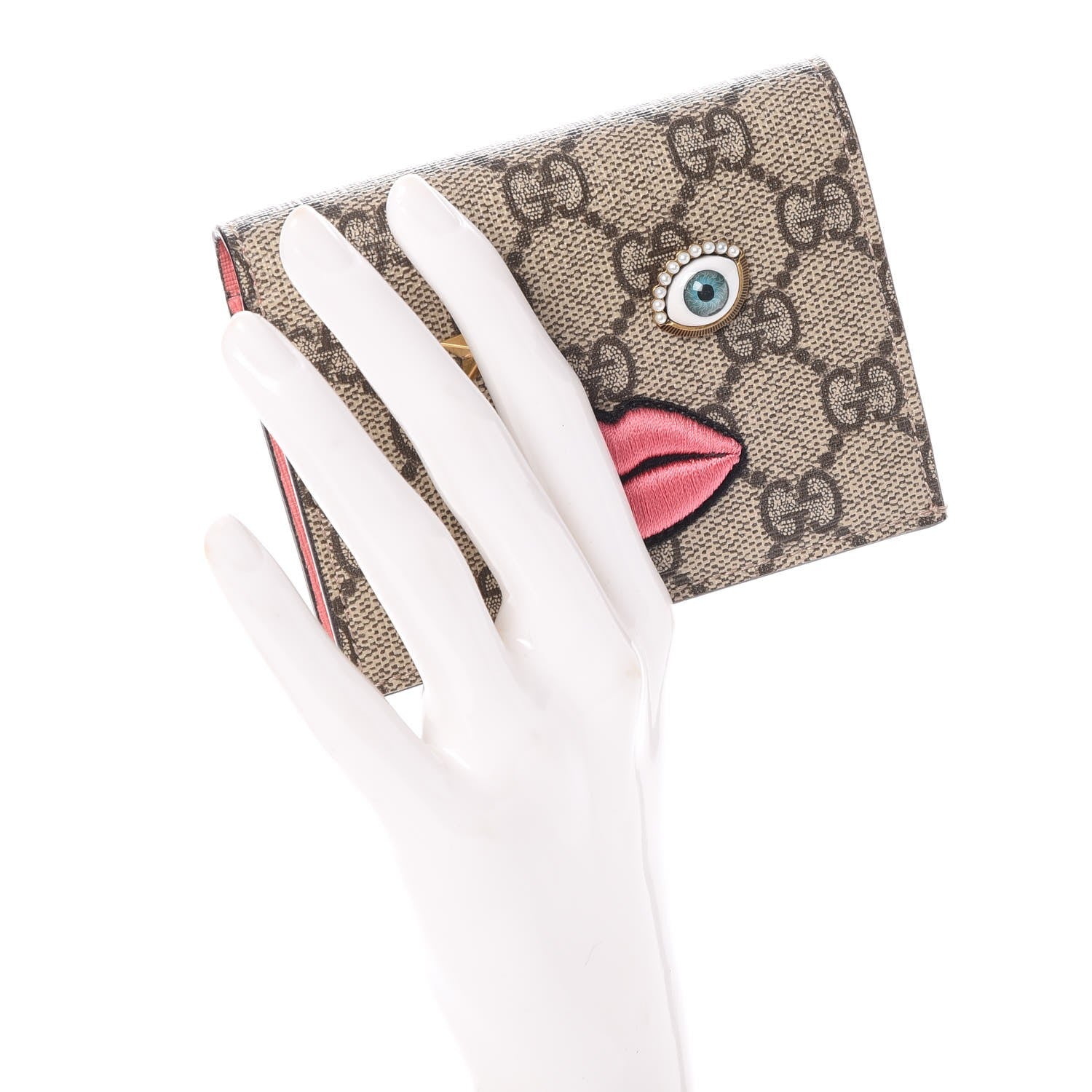 Gucci GG Supreme Monogram Face Embroidered Card Case Wallet Pink 2 of 7
