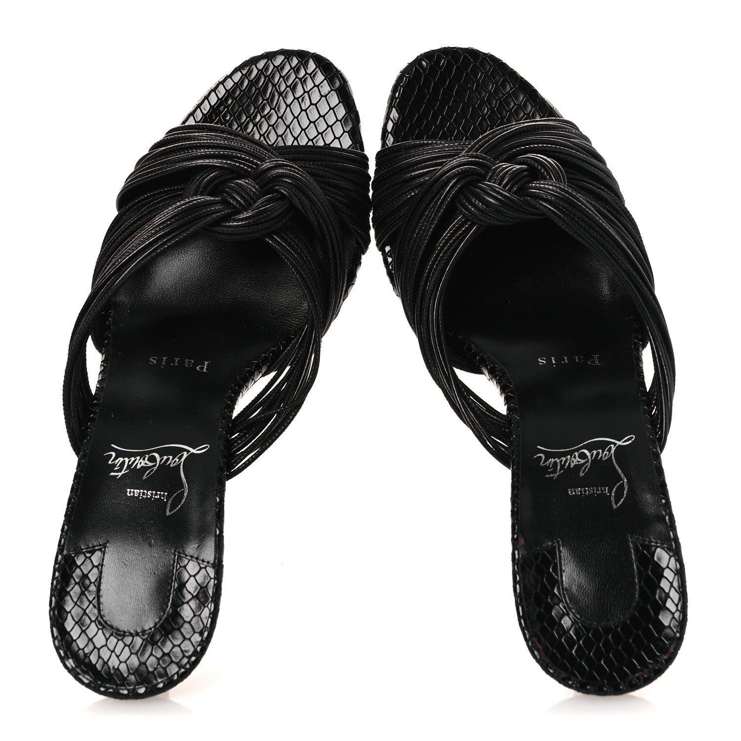 Christian Louboutin Kid Snakeskin Embossed Multitaski 70 Sandals 37 Black 2 of 11