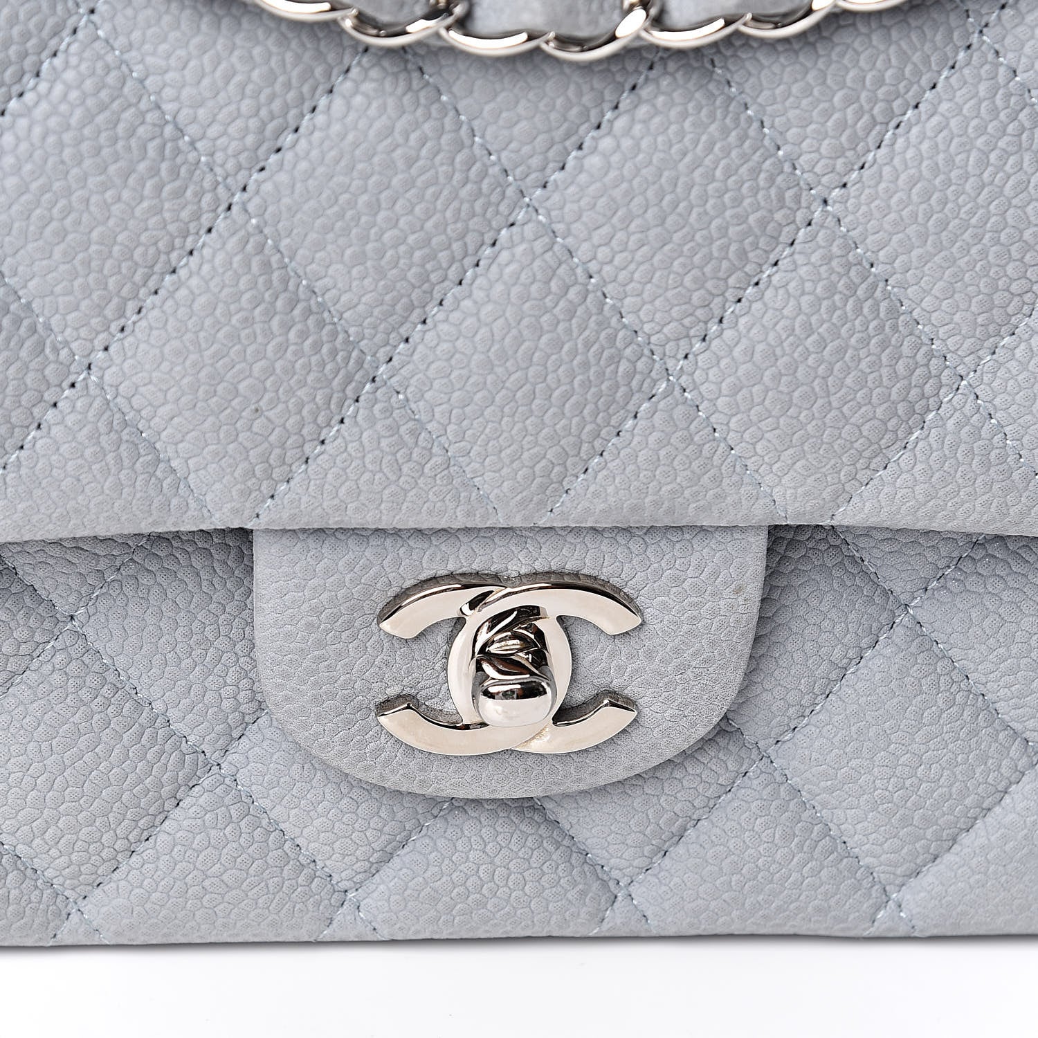 Chanel Iridescent Caviar Quilted Medium Double Flap Light Grey 13 of 14