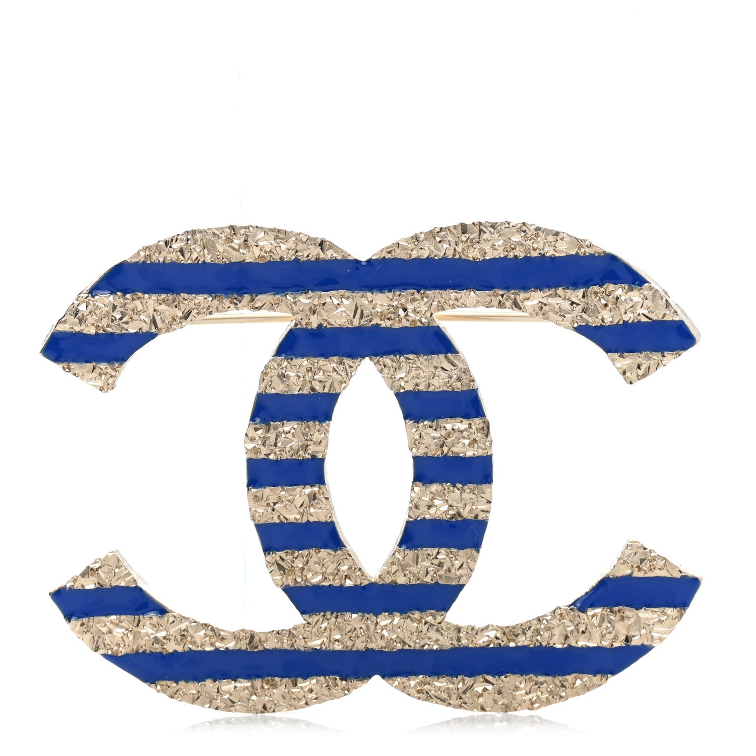Chanel Resin Glitter CC Brooch Gold Blue 1 of 5